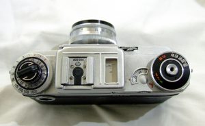 A Kiev 4M made in 1980. Notice the completely different film speed knob and the fold out rewind crank.
