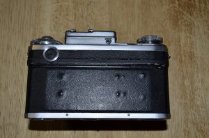 This is the back of a Russian Kiev 4 camera showing an example of 'Zeiss Bumps'.