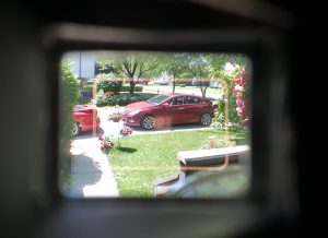 This is a vew through the Aires viewfinder after cleaning. You can very easily see the rangefinder patch in the center of the image. Notice the parallax bright lines.