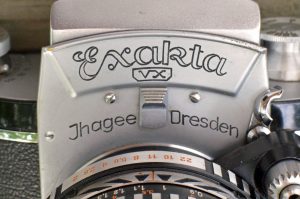 The piece of metal between Ihagee and Dresden is the release for the viewfinder. Its also worth noting that Exaktas exported to the US did not have the name "Varex", but instead were labeled as VX due to a copyright issue with some other company.
