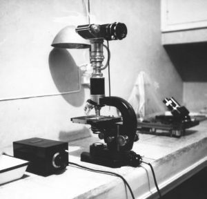 The microscope attachment for the Exakta is just one of many professional uses for this line of camera.