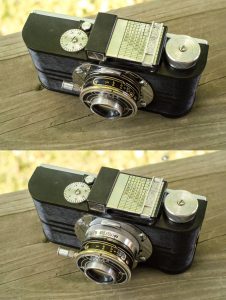 The top is the A2F with the lens collapsed, and the bottom is with it open. Notice you can only access the focus wheel when the lens is open. This helps eliminate the chance that you would fire the shutter with the lens still collapsed.