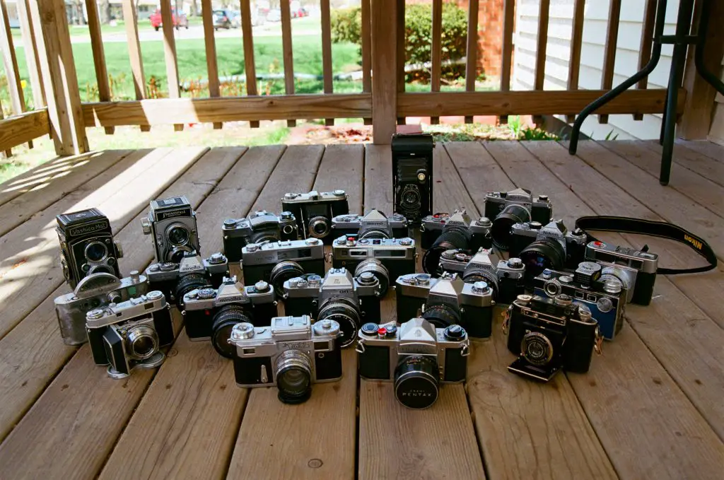 My collection of cameras as of April 2015. This was taken with a Nikomat FTn and 50mm Nikkor Ai lens,