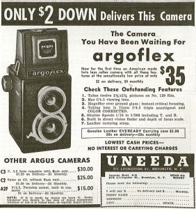 Ad an from 1940 shows the Argoflex E at the low price of $35.