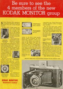 An advertisement from a 1940 issue of Popular Photography showing the entire Monitor lineup.