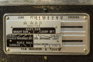 The back of the camera features this interesting exposure calculator. It's not very helpful, but perhaps it made more sense in the 1950s.