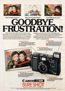 An ad from 1980 for the AF35M hyped the frustration free simplicity of the camera.
