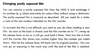 Page 11 of the Vito's manual desribe a unique use for the film lever for loading in a partially used roll of film.
