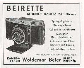 Werbeanzeige zur Beirette von 1938