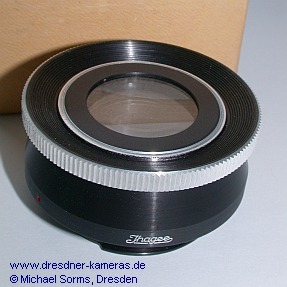 Ihagee lens magnifier version 1b (from 1952), housing height 19 mm, lens diameter 23 mm, without holes for screw-in tool, chrome decorative ring on lens mount