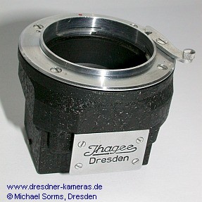 Ihagee lens magnifying insert, version 1 from 1952 (bayonet attached with 4 screws, back engraving Ihagee Dresden)