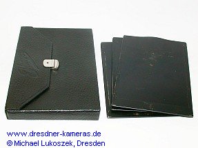 Ihagee-Tasche und Fotoplatten für Plattenkameras Ihagee-Tasche und Fotoplatten für Plattenkameras