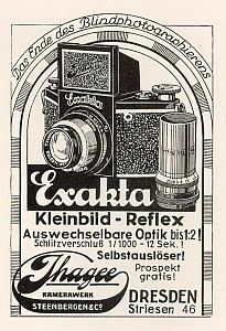 Exakta 35mm reflex camera 4 x 6.5 (advertisement, 1934) Exakta 35mm reflex camera 4 x 6.5 (advertisement, 1934)