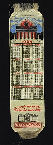 Exakta bookmark as a calendar for the year 1954, made of silk
