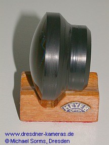 Cemented lens on a wooden stand with Meyer logo (made by a collector)