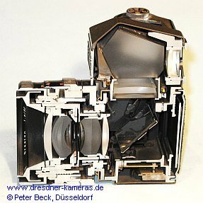 Querschnitt einer Praktica super TL mit Oreston 1,8/50