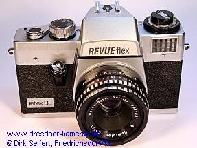 Musterkamera REVUEflex reflex BL mit Gehäusekappe einer Porst reflex - das aufgeklebte Namensschild besteht aus bedruckter Alufolie Musterkamera REVUEflex reflex BL mit Gehäusekappe einer Porst reflex - das aufgeklebte Namensschild besteht aus bedruckter Alufolie