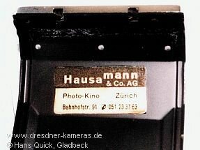Praktica nova SP. F. SWITZERLAND mit Aufkleber "Hausamann & Co. AG"