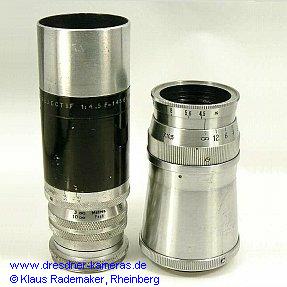 Som Berthiot Paris Tele Objectif 1:4,5 F=145 und  Schneider-Kreuznach Xenar f:4,5 F=10,5cm