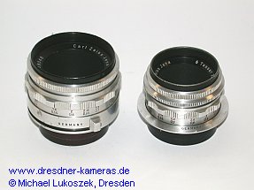 Tessar 2,8/50 links mit BV #3814995, rechts mit SB #5358048