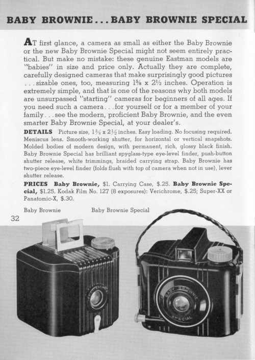 A page from Kodak’s 1939 catalog shows both the Baby Brownies. 